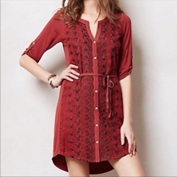 Anthropologie Dresses & Skirts - Anthro Tiny embroidered SOFT knit shirt dress